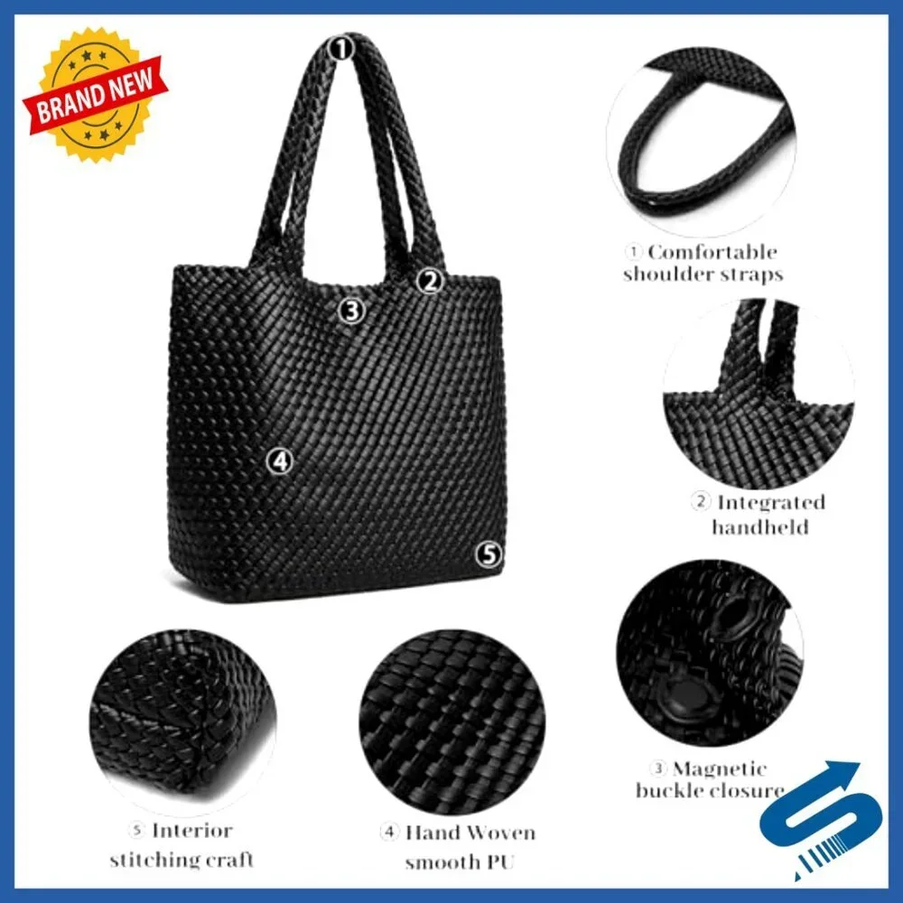 Large Capacity Woven Tote Bag Vegan Leather Designer Hobo Purse Chic